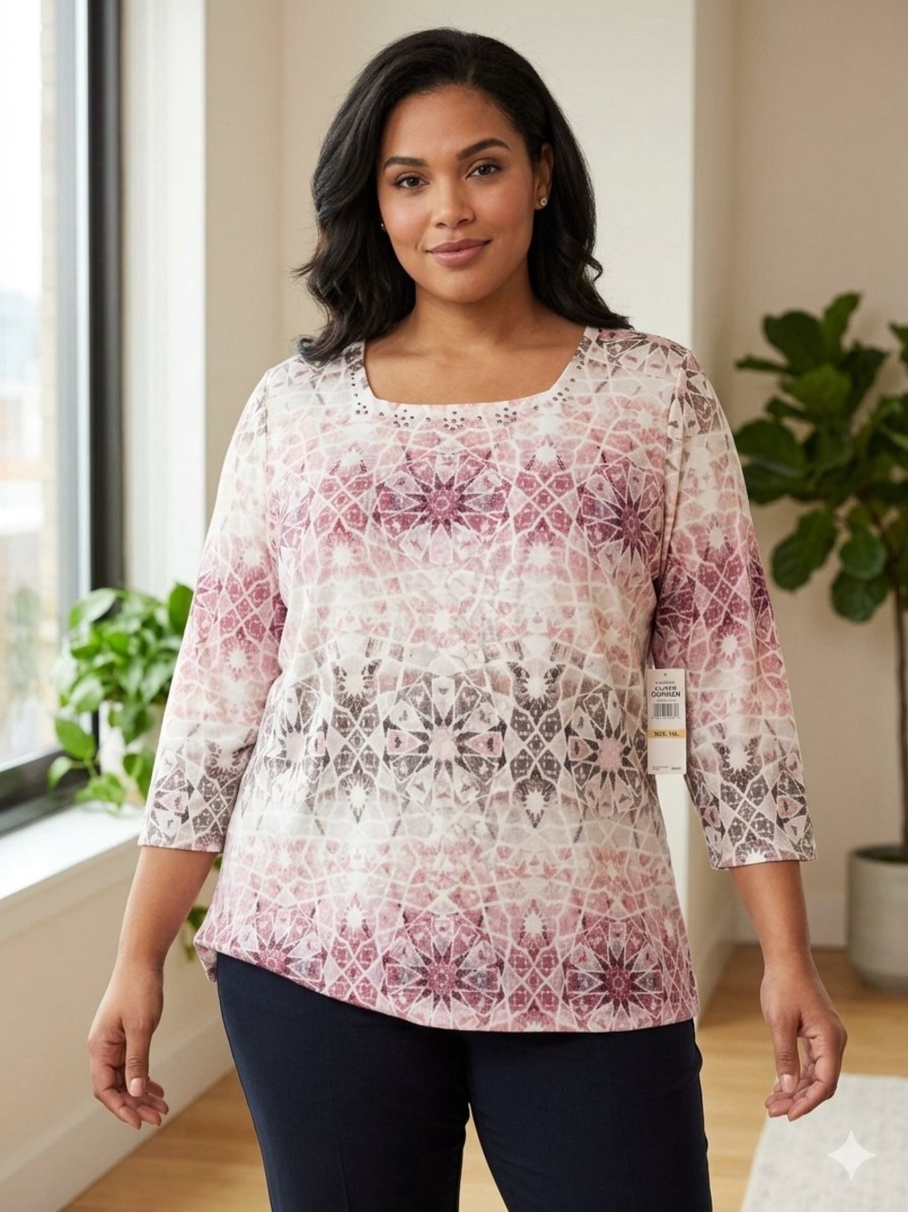 Alfred Dunner women's pattern gemmed blouse